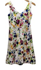 RALPH LAUREN CHAPS Size 4 Dress Floral Blue White Cotton Sleeveless A-line