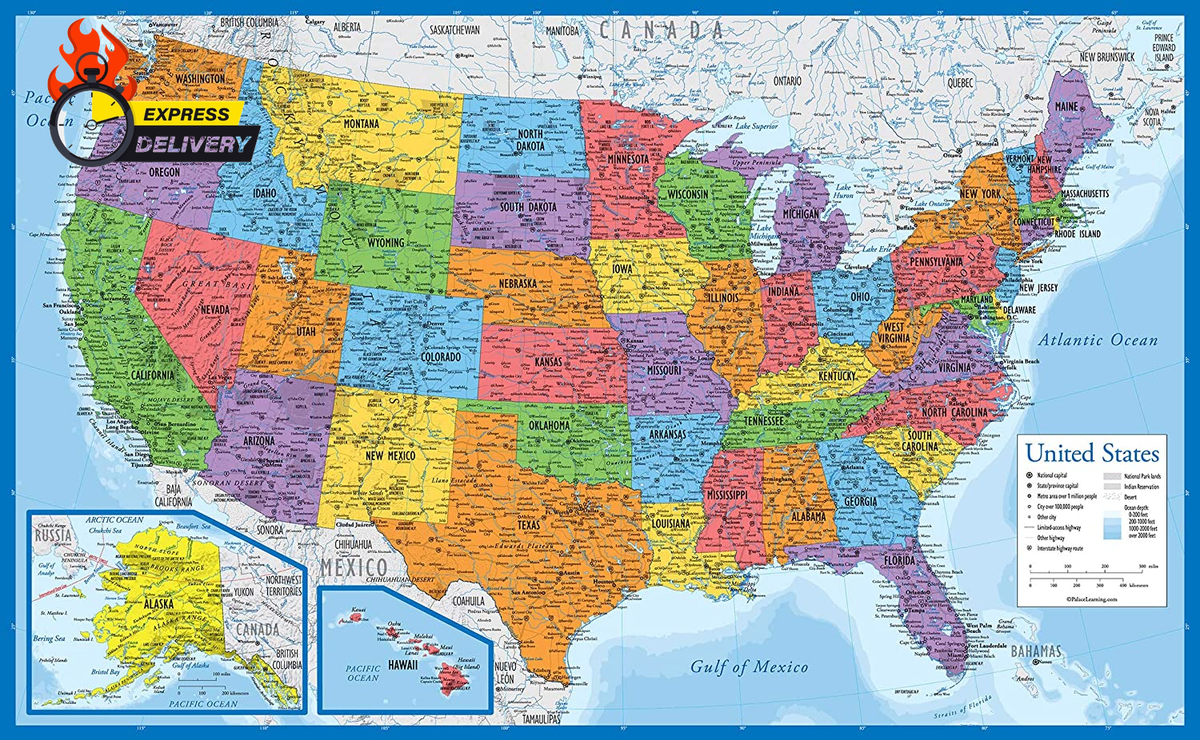 Laminated World Map & US Map Poster Set - 18