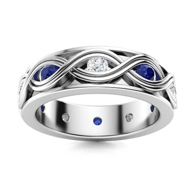 3MM Round Shape  Blue Synthetic 925 Sterling Silver Criss Cross Shank Ring