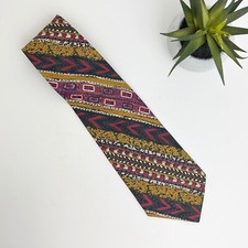 VALENTINO Giovanni Men's Vintage 100% Silk Green Gold Abstract Print Necktie