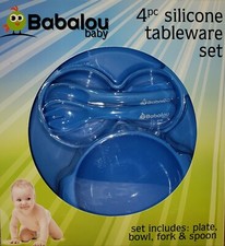 Babalou Baby 4 Piece Silicone Tableware Set - Blue - 10 Months Plus Brand New