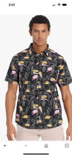 NWT Hawaiian Shirt Mens Tucan Button Down Pocket Stretch Short Sleeve HURLEY