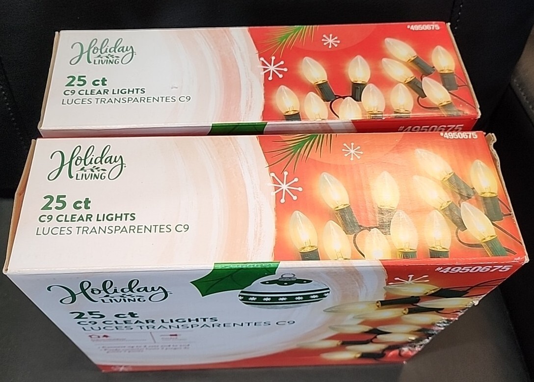 50 Ct C9 Clear E17 Christmas Vintage Glass String Light Bulbs Warm Green Cord