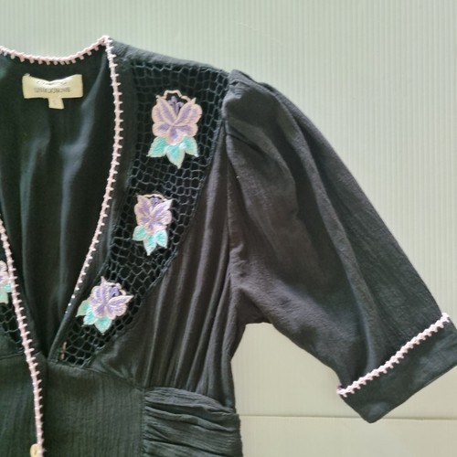 Chasing Unicorns Black Midi Dress Size Small /Au 8 /US 4 Crochet Cutwork - Picture 3 of 18