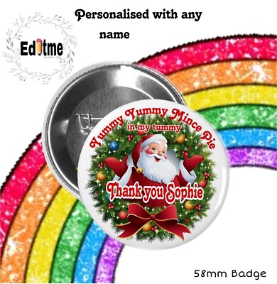 Personalisiertes Weihnachtsmann Abzeichen mit beliebigem Namen - - 58 mm