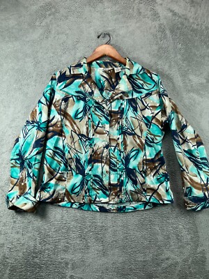 Keren Hart Blazer Jacket Womens Medium Blue Abstract Boho Artsy Button Coat