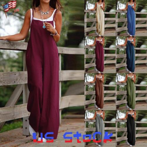 Women Strappy Casual Loose Dungarees Jumpsuit Baggy Romper Baggy Overalls Pants