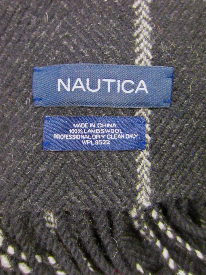 BUFANDA GRANDE DE LANA DE CORDERO NAUTICA carbón y gris claro a rayas espiga Foto 4 de 4