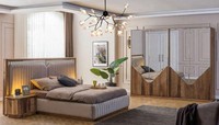 Luxus Schlafzimmer Set Bett + 2X Nachttische + Kleiderschrank Modern Komplett