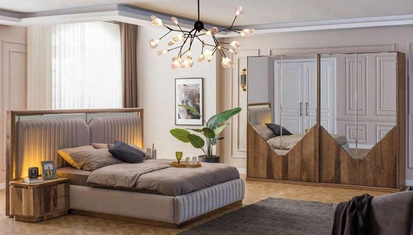 Luxus Schlafzimmer Set Bett + 2X Nachttische + Kleiderschrank Modern Komplett-image
