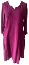 Adini 100% cotton slub jersey dress 3/4 sleeves scoop neck with V pockets Size S