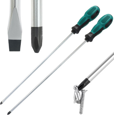 12-Inch Phillips Slotted Screwdriver Set, Green Grip, 2-Pack | PH2 Magnetic Tip,