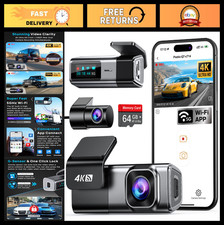 4K Dash Cam Front  Rear, 64GB Card, 5G WiFi, Loop Recording, Parking Mode, Grav