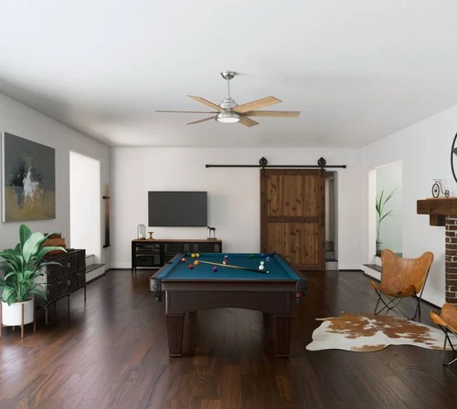 60" Hunter Warrant Brushed Nickel LED DC Ceiling Fan with Wall Control - Picture 5 of 10