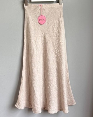 Rock Maxirock 100% Leinen Damen Gr. S M L 36 38 40 Beige Sommerock luftig Italy