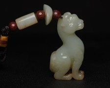 Certified Qing Dynasty Natural Hetian Jade hand carved Dog pendant Statue12103