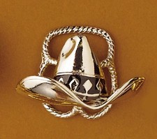 Western Silver Plated Black Enamel Cowboy Hat Scarf Tie Slide Made In USA NEW