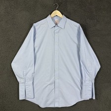 Brooks Brothers Dress Shirt Mens 17.5 34 Blue Madison Fit French Cuff Formal