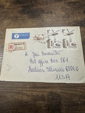 Poland Registered Airmail Cover Helicopter Stamps to USA Vintage 1988