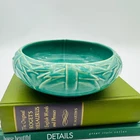 McCoy Vintage Teal Green Bamboo Embossed Round Ceramic Planter Bowl USA