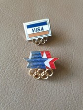 Los Angeles 1984 Stars In Motion & Visa Enamel Pin Badges - Olympic Collectibles