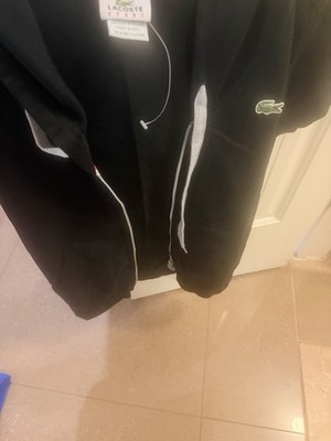 Lacoste Sport women Black Full-Zip Hoodie w/ Pockets Logo Size 40