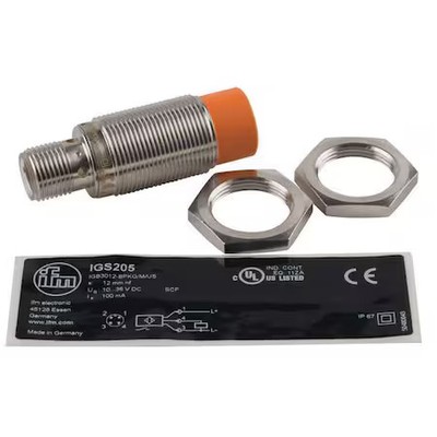 Ifm Igs205 Cylindrical, Inductive Proximity Sensor, 18 Mm Dia., Brass, M12, 3