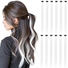 Colored Clip-in Hair Extensions 22 Inches Straight 12 Pieces White Natural