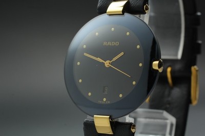 Near Mint Rado 129.4075.4N 33mm Black Dial Date Quartz Men's Watch From Japan