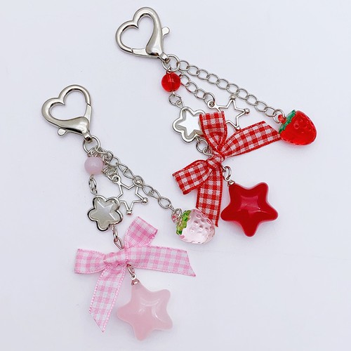 Fashion Strawberry Bow Beaded Mobile Phone Lanyard Sweet Keychain Pendant Gi-wa - Picture 5 of 10