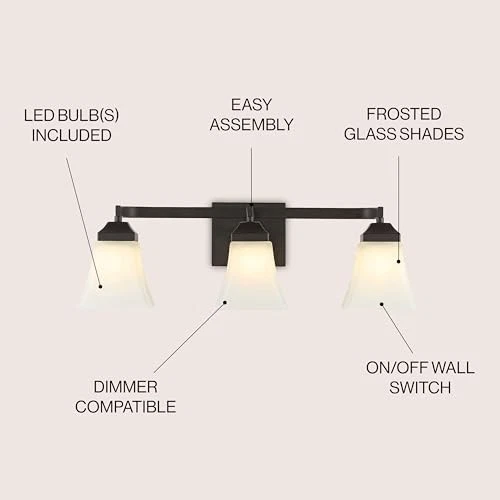 JYL7524A Staunton 24" 3 luces hierro/vidrio moderno 3 bombillas bronce frotado con aceite Foto 3 de 4