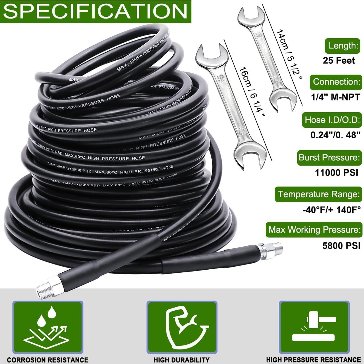High-Pressure 25 FT Sewer Jet Hose Kit with Quick Connect and Ultimate Nozzles