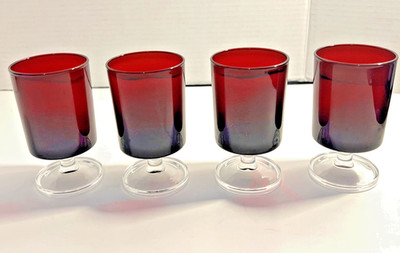 Ruby Red 5 oz Juice Wine Glasses From France Vtg Set Of 4 (2 Sets Available)
