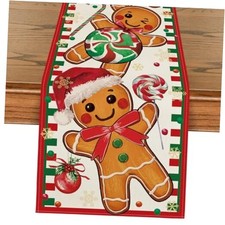 Gingerbread Candy Cane Christmas Table Runner, 13" x 48", Table Runner Red