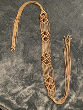 Macram  Belt With Wood Beads BoHo hippie Fringe Vintage Beige 6ft Long  