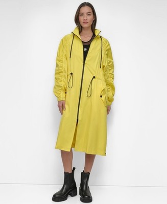 DKNY Coated Satin Anorak Jacket Women's XS Daffodil Drawcord Hood