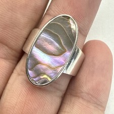Vintage Sterling Silver 925 Abalone Oval Ring Size 8.75 - 8.7g