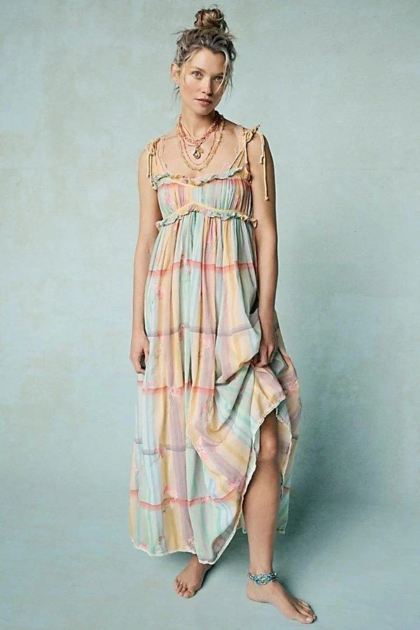 brown hoodie dress Khaki 1960s Square Neck Plaid Overall Dress main image 1