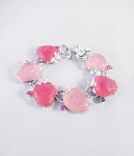 Vintage Rare Lisner Strawberry Two-Tone Pink Jelly Lucite & Rhinestone Bracelet