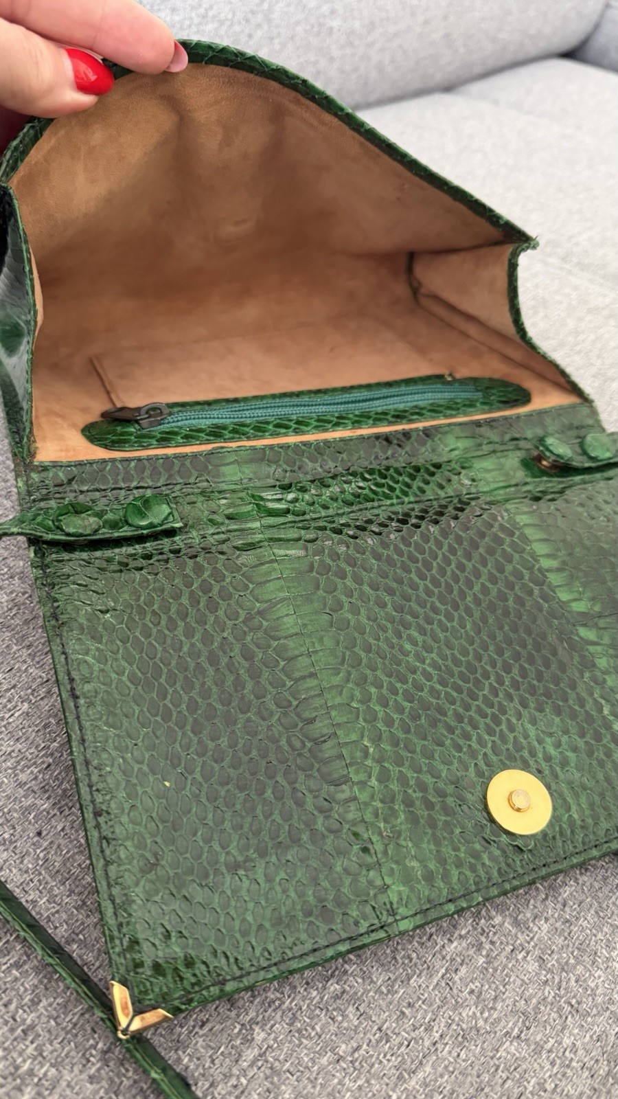 Vintage Emerald Green Python Leather Shoulder Bag… - image 24