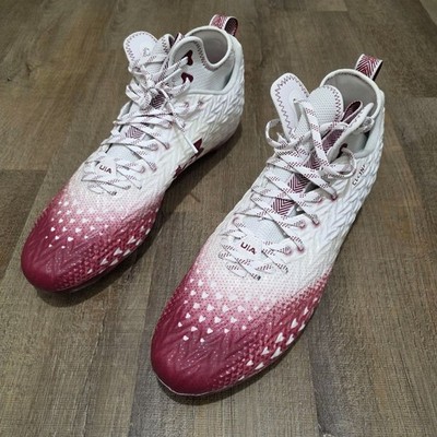 Under Armour Clone Blur Football Cleats White Red Maroon Size 15   Lightweight P