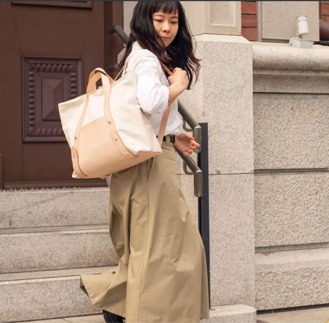 Hiro Leather Canvas Tote Backpack Khaki Beige Unisex Durable Vintage Bag