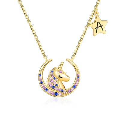 Unicorns Gifts for Girls Kids, 16K Gold/White Gold Plated Colorful Moon Stars Pe