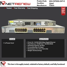WS-C3750G-24T-E Cisco Catalyst  24-Port Gigabit L3 Switch