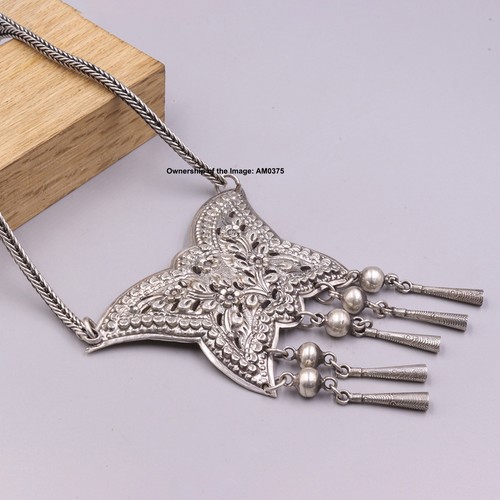 Pure 925 Sterling Silver Necklace Ethnic Butterfly Pendant Wheat Link Chain 70cm - 第 4/6 張圖片