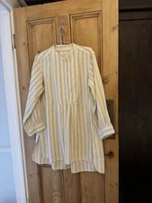 Toast Ticking Striped Buttermilk Grandad Collar Blouse-100% Cotton-UK 12