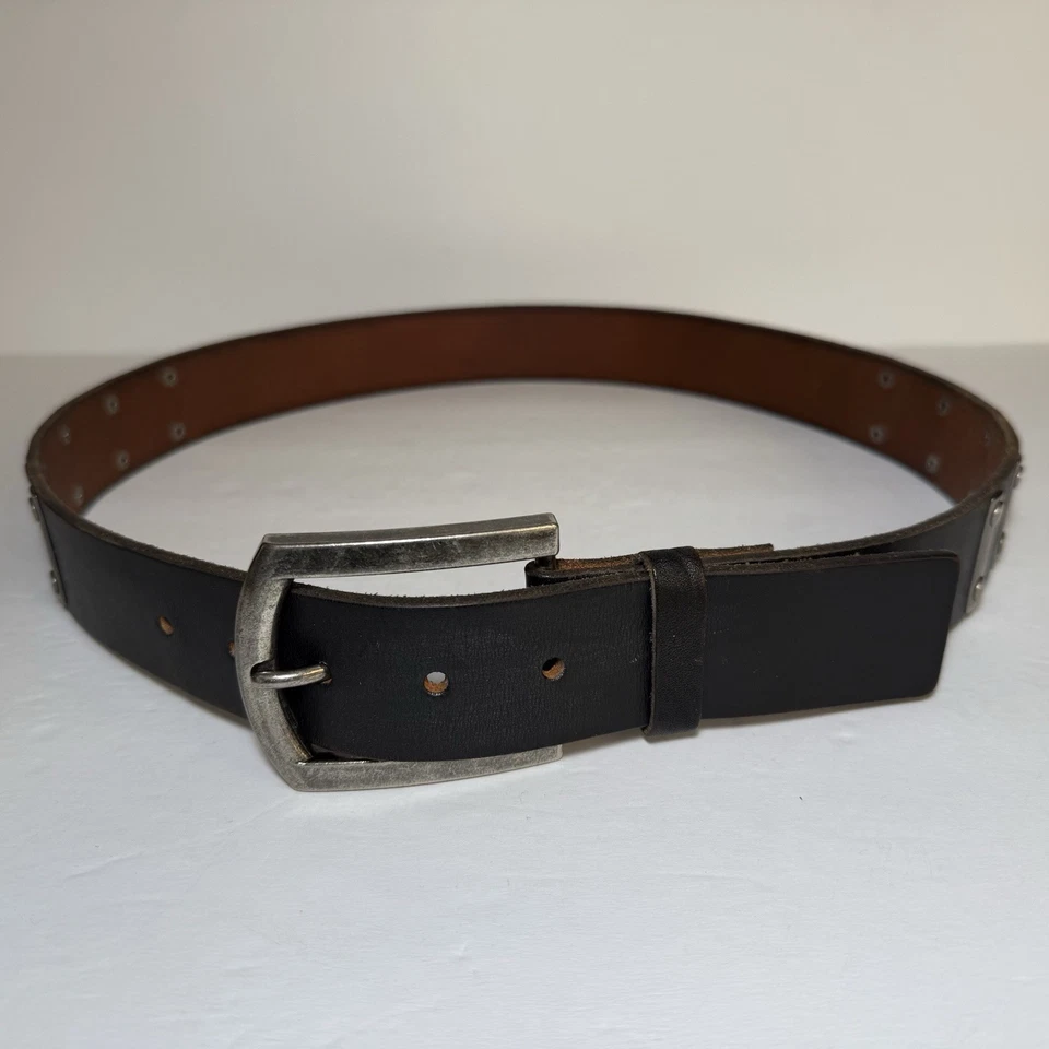 Cinturón de cuero con hebilla BKE talla 36 pistola negra metal hebilla extraíble ojal punk rock Foto 3 de 4