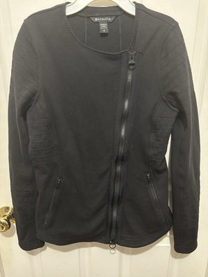 Athleta Moto Black Jacket Medium Black Diagonal Zip Womens Size 