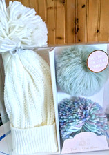 White Pick A Pom Beanie, One Size With Three Pom Options, New In Box