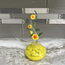 Royal Gallery crystal YELLOW Glass Perfume Bottle W/yellow flower Stopper